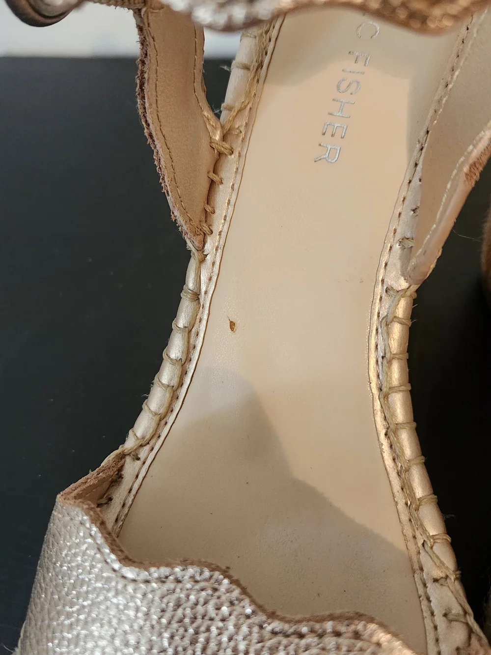 Marc Fisher Metallic Rose Gold Wedge Sandals